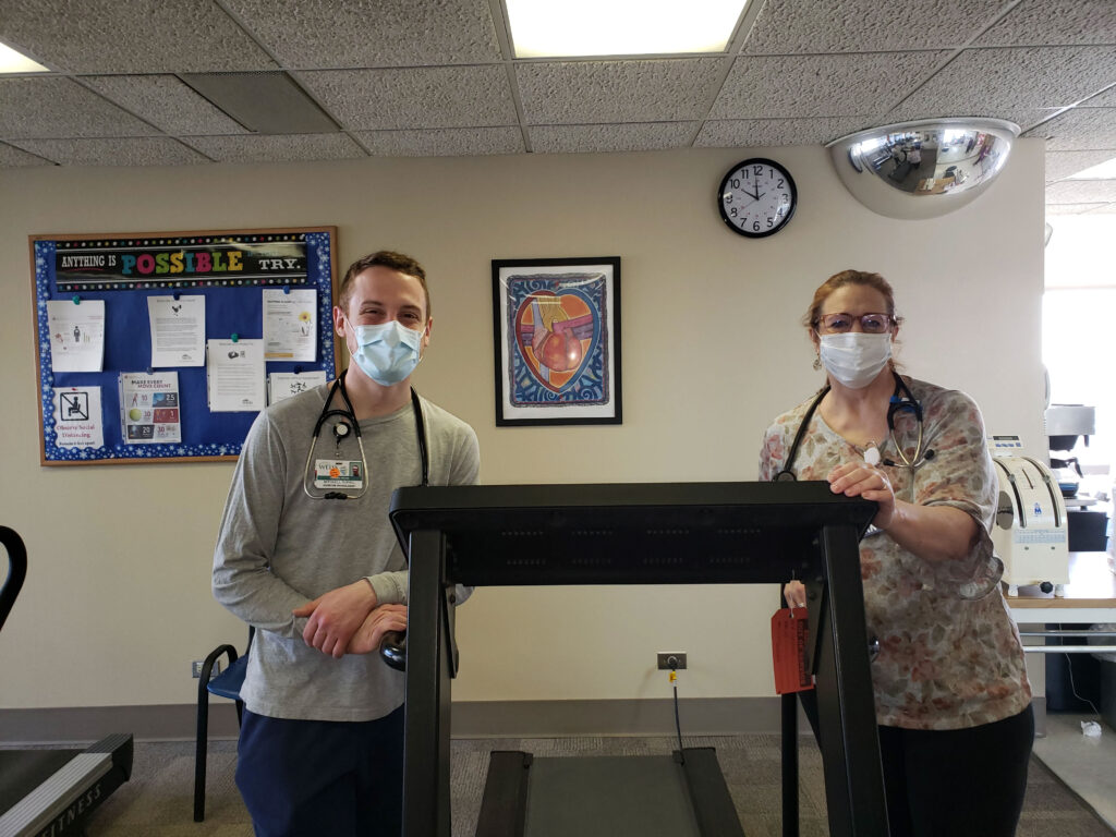 Cardiac Rehab staff by treadmill